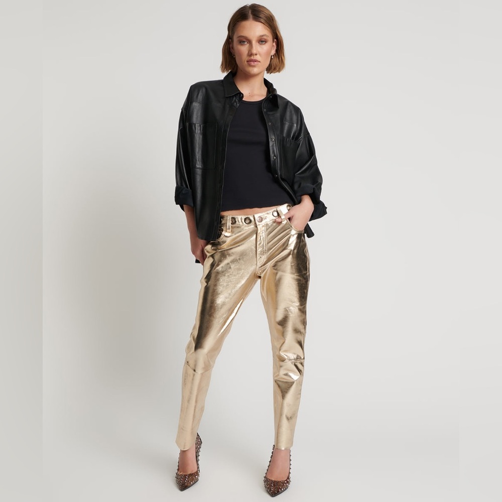 One Teaspoon - Gold 100% Sheepskin Leather Pants (Size M) - Picture 6 of 16